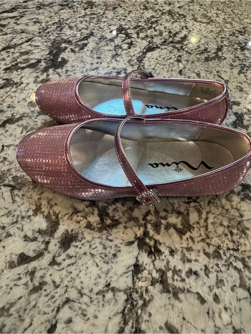 Nina Girls Metallic Pink Mary Jane Flats Dress Shoes Size 2M Rhinestone Buckle